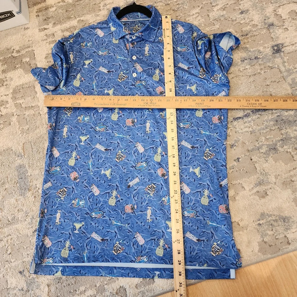 Johnnie-O Luau Prep-Formance Blue Short Sleeve Polo Shirt. Size medium - Picture 5 of 16